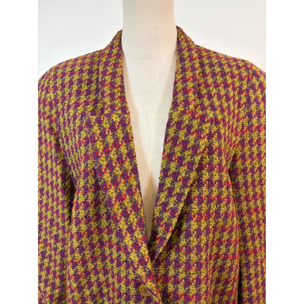 Vintage Oversized Blazer Plaid Houndstooth M Wool Preppy Tweed Heritage Academia - Picture 3 of 9